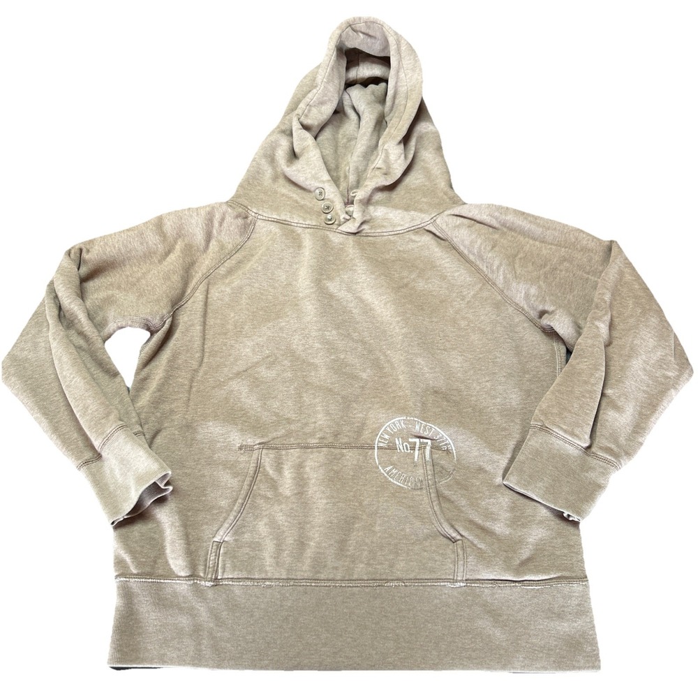 American Eagle Hoodie Womens XL Brown Tan Henley Pullover Hooded Sweatshirt